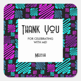 Bright Neon geometrisch patroon zwart dank u Vierkante Sticker
