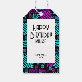 Bright Neon geometrisch patroon zwart verjaardag Cadeaulabel