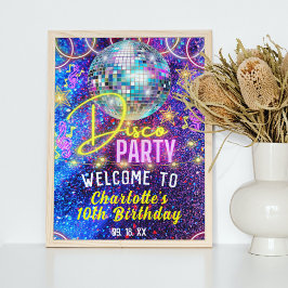 Bright Neon Glow Disco Dance Party Welkomstbord Poster