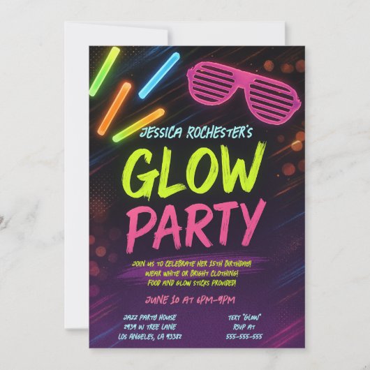 Bright Neon Glow Party Verjaardag Kaart (Voorkant)
