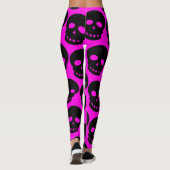 Bright Neon Hot Pink Gothic Grote Print Schedels Leggings (Achterkant)