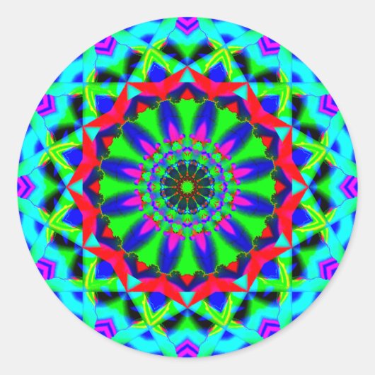 Bright Neon Kaleidoscoop | Abstract Mandala Ronde Sticker (Voorkant)