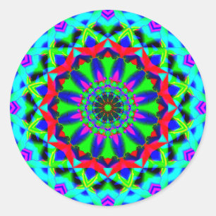 Bright Neon Kaleidoscoop   Abstract Mandala Ronde Sticker
