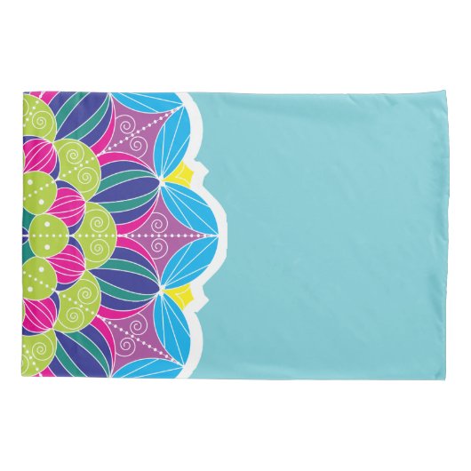 Bright Neon Mandalas en Blauwgroen Kussensloop (Achterkant-Links)