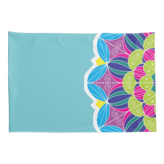 Bright Neon Mandalas en Blauwgroen Kussensloop (Achterkant-Rechts)