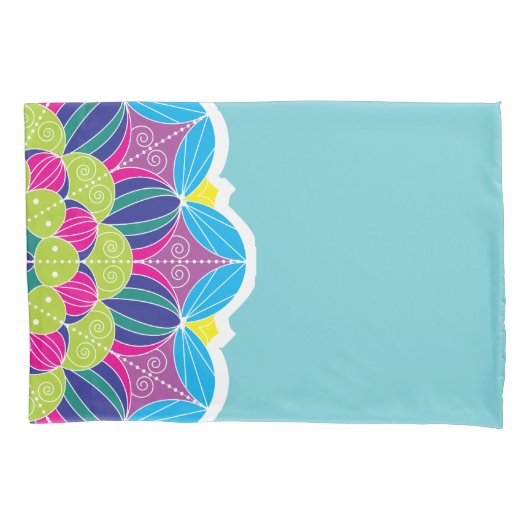 Bright Neon Mandalas en Blauwgroen Kussensloop (Voorkant-Links)