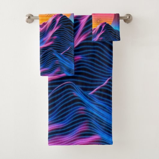 Bright Neon Mountains Dusk tot Dawn Bad Handdoek (Insitu)
