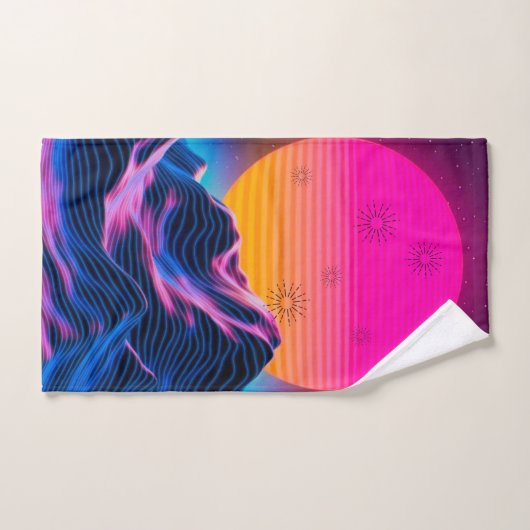 Bright Neon Mountains Dusk tot Dawn Bad Handdoek (Handdoek)