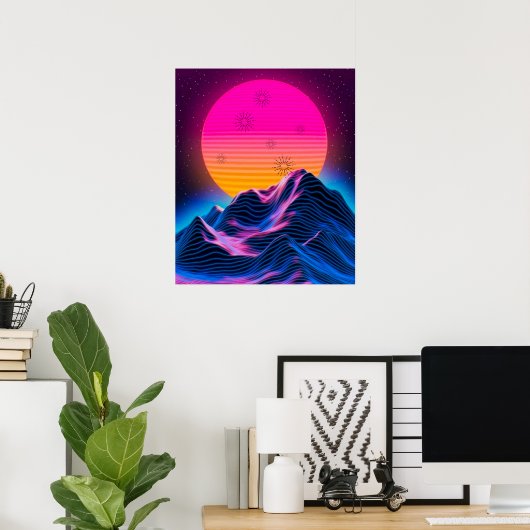 Bright Neon Mountains Dusk tot Dawn Poster (Thuiskantoor)