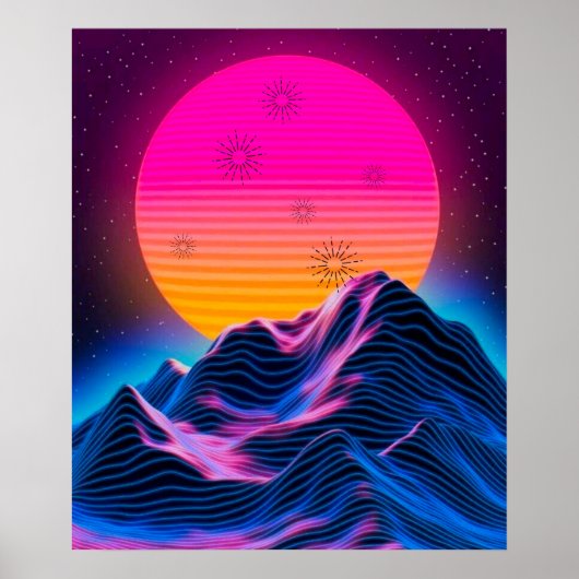 Bright Neon Mountains Dusk tot Dawn Poster (Voorkant)