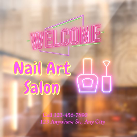 Bright Neon Nail Art Salon Entry – gepersonaliseer Raamsticker (Vel 2)