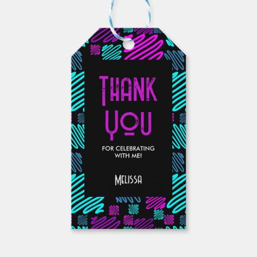 Bright Neon Paarse Blauw Geometrisch Dank u Cadeaulabel (Voorkant)