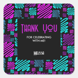 Bright Neon Paarse Blauw Geometrisch Dank u Vierkante Sticker