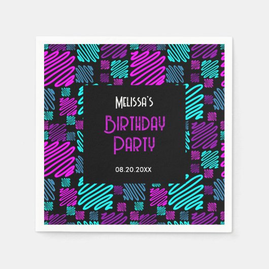 Bright Neon Paarse Blauw Geometrisch Verjaardag Servet (Voorkant)