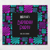 Bright Neon Paarse Blauw Geometrisch Verjaardag Sparkling Wijnetiket (Enkel label)