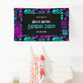 Bright Neon Paarse Blauwe Geometrische Verjaardag  Spandoek (Insitu)