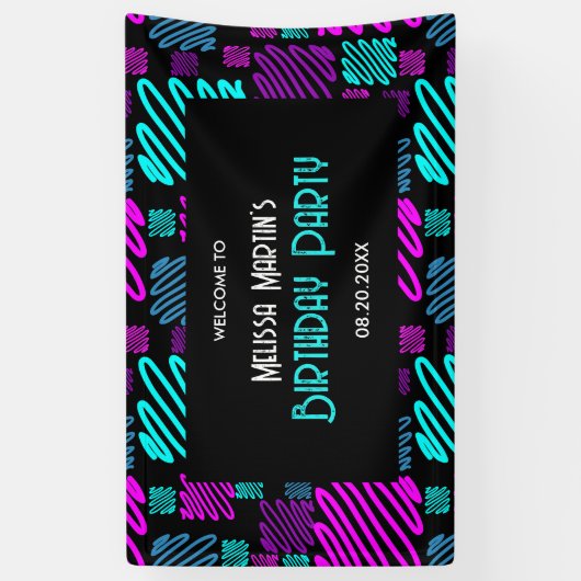 Bright Neon Paarse Blauwe Geometrische Verjaardag  Spandoek (Verticaal)