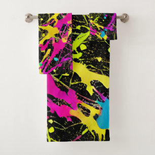 Bright Neon Paint Splatter Bad Handdoek