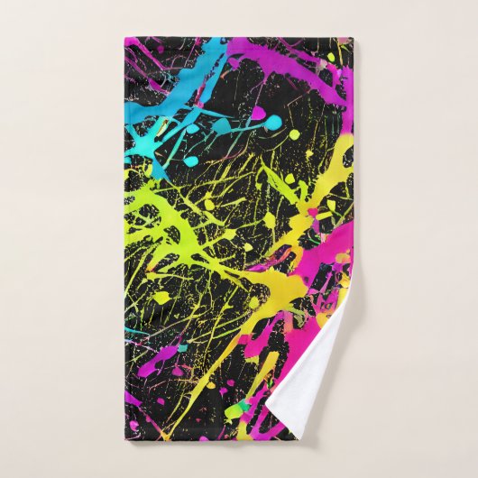 Bright Neon Paint Splatter Bad Handdoek (Handdoek)