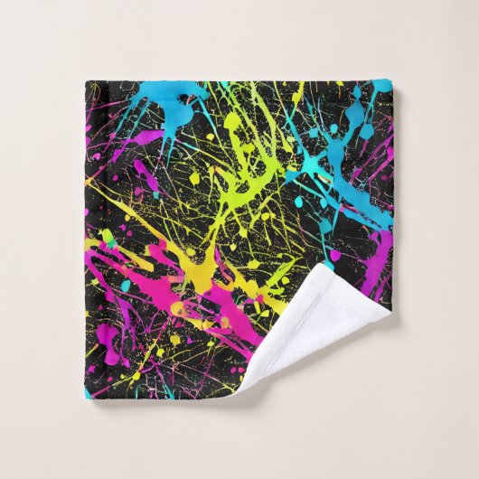 Bright Neon Paint Splatter Bad Handdoek (Wasdoekje)