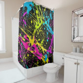 Bright Neon Paint Splatter Douchegordijn (In situ)