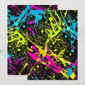 Bright Neon Paint Splatter Feestdagenkaart (Voorkant / Achterkant)