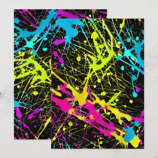 Bright Neon Paint Splatter Feestdagenkaart (Voorkant / Achterkant)
