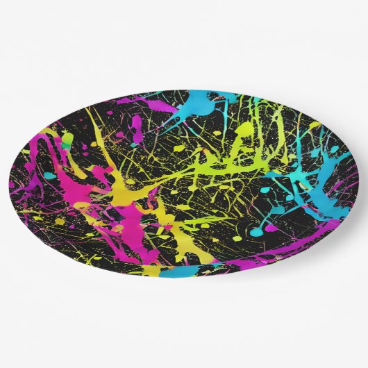 Bright Neon Paint Splatter Papieren Bordje (Gekanteld)