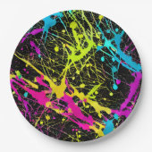 Bright Neon Paint Splatter Papieren Bordje (Voorkant)