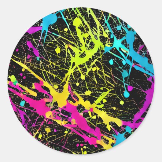 Bright Neon Paint Splatter Ronde Sticker (Voorkant)