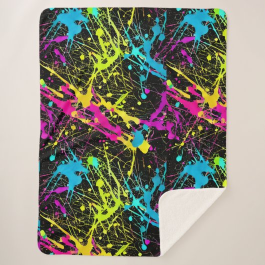Bright Neon Paint Splatter Sherpa Deken (Voorkant)
