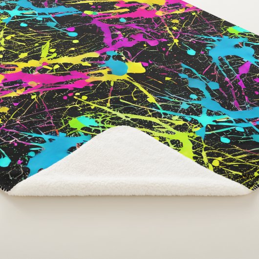 Bright Neon Paint Splatter Sherpa Deken (3/4)