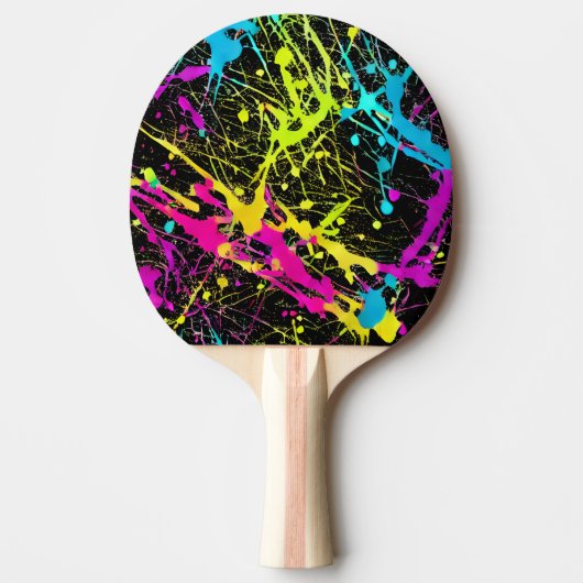 Bright Neon Paint Splatter Tafeltennisbatje (Voorkant)