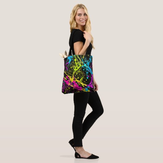 Bright Neon Paint Splatter Tote Bag (Op model)
