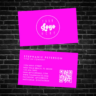 Bright Neon Pink Custom Company Logo QR Code Visitekaartje