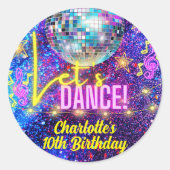 Bright Neon Pink Glow Disco Laten we dansen Ronde Sticker (Voorkant)