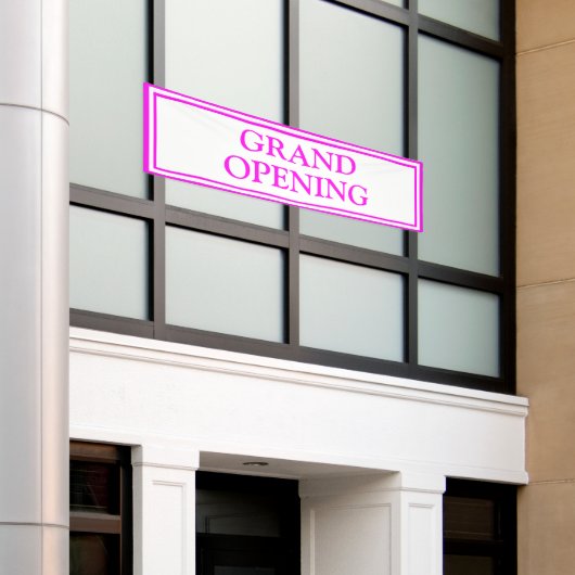 Bright Neon Pink White Business Grand Opening Spandoek (Buitenkant Gebouw)