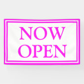Bright Neon Pink White Business nu open Spandoek (Horizontaal)