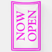 Bright Neon Pink White Business nu open Spandoek (Verticaal)