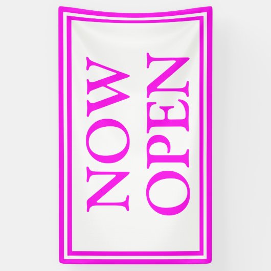 Bright Neon Pink White Business nu open Spandoek (Verticaal)