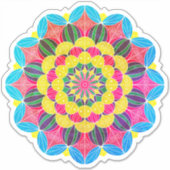 Bright Neon Psychedelic Mandala Sticker (Voorkant)
