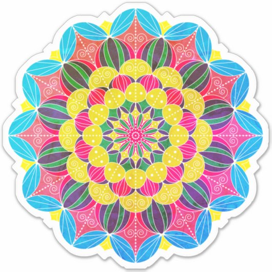 Bright Neon Psychedelic Mandala Sticker (Voorkant)