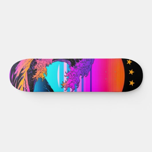 Bright Neon Retro Waves crashen Persoonlijk Skateboard (Horizontaal)