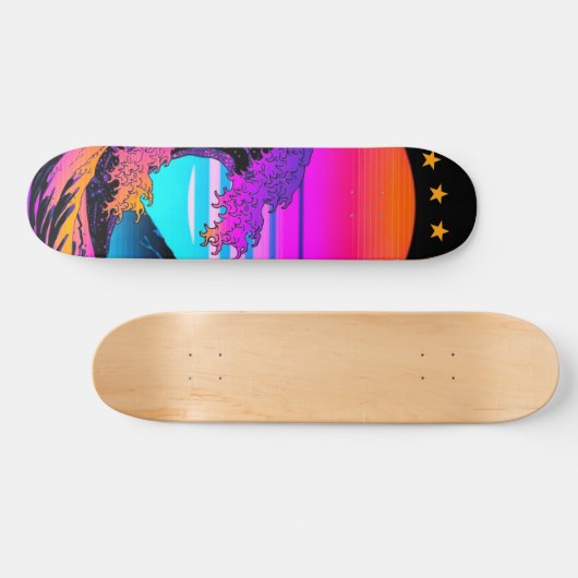 Bright Neon Retro Waves crashen Persoonlijk Skateboard (Horizontaal)