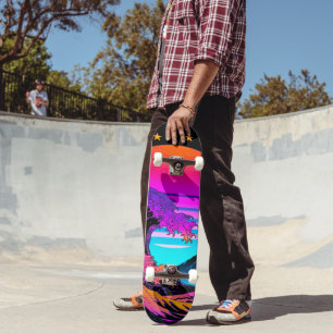 Bright Neon Retro Waves crashen Persoonlijk Skateboard