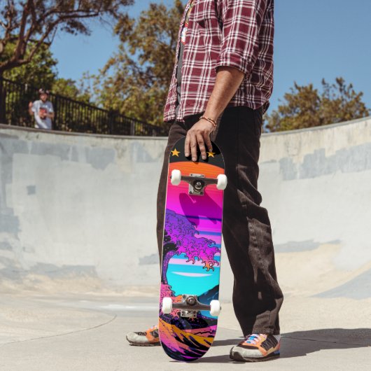 Bright Neon Retro Waves crashen Persoonlijk Skateboard (Buiten 2)
