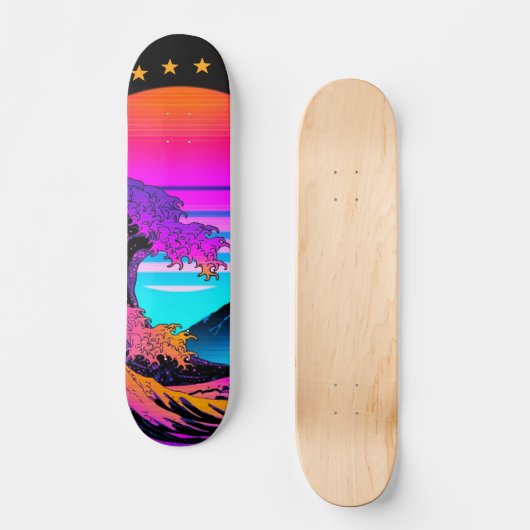 Bright Neon Retro Waves crashen Persoonlijk Skateboard (Voorkant)
