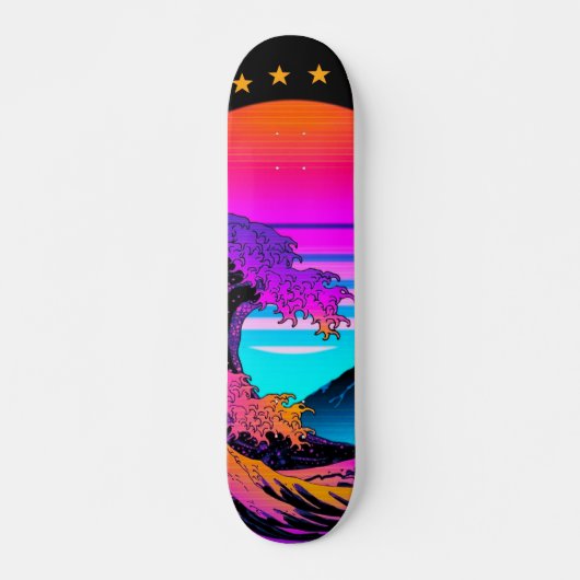 Bright Neon Retro Waves crashen Persoonlijk Skateboard (Voorkant)