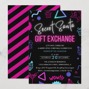 Bright Neon Secret Santa Gift Exchange Party Kaart