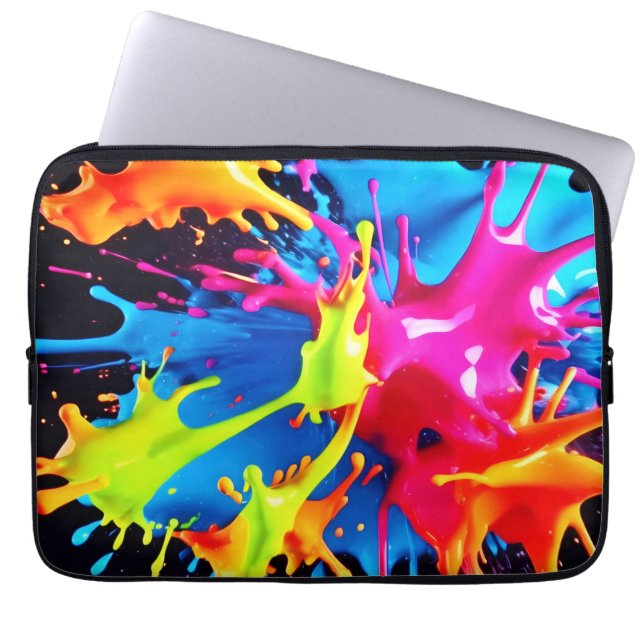 Bright Neon Splashes in Abstracte kunst Laptop Sleeve (Voorkant)